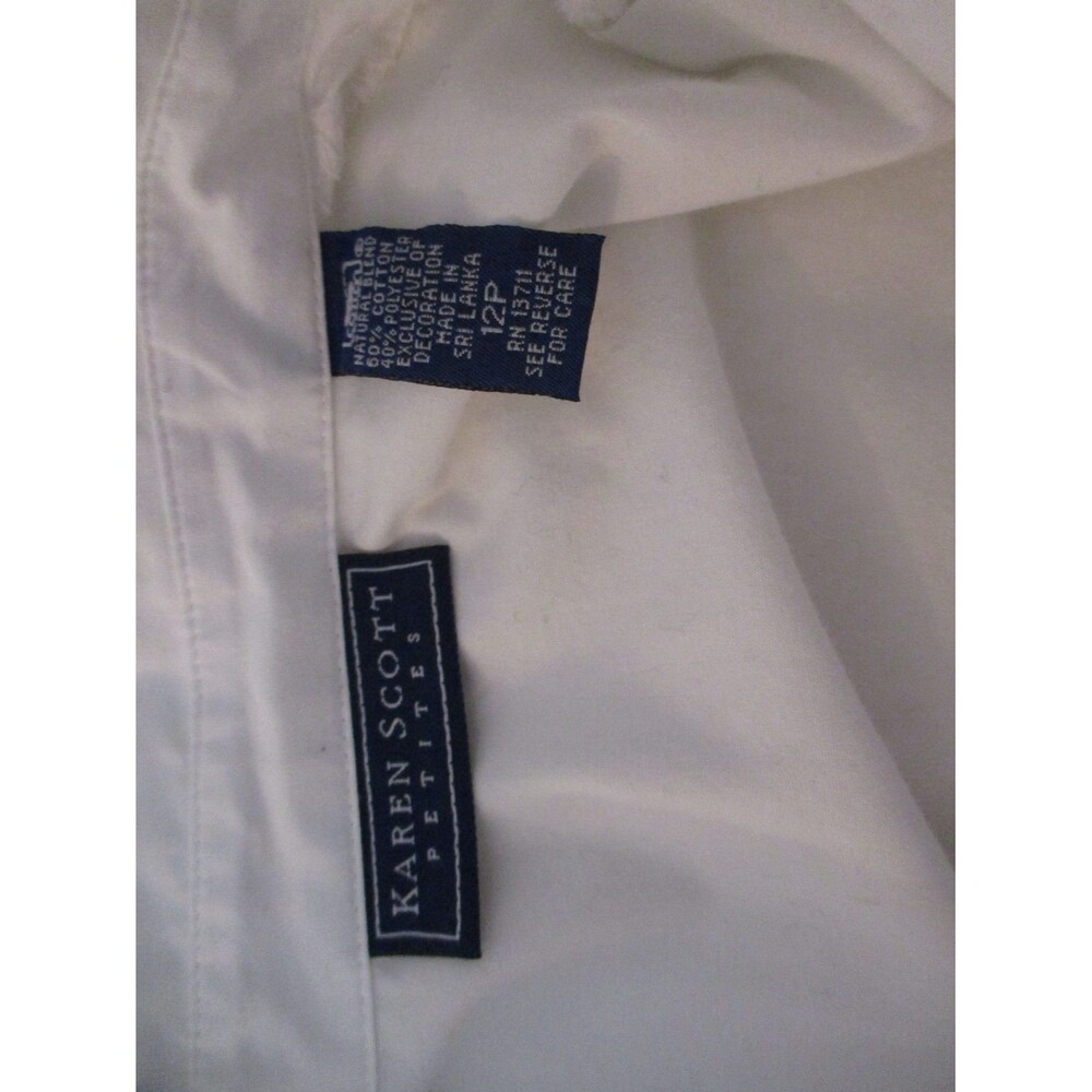 Karen Scott Women's Button Up Top Size 12P Long Sleeve White - Picture 3 of 4
